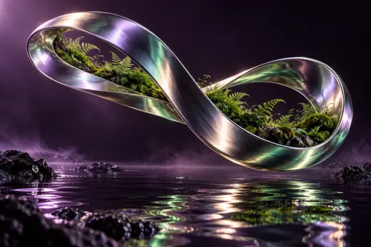 Sculptural chrome and botanical motion direction